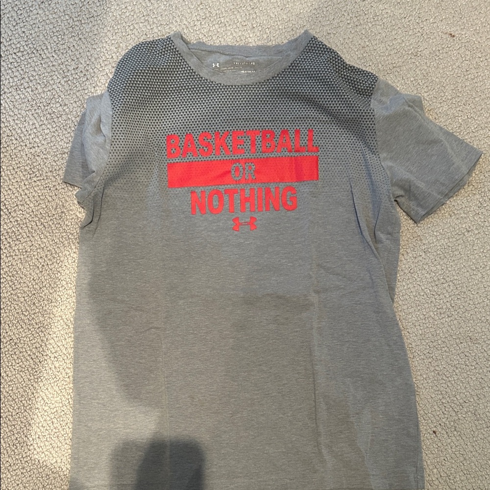 Under Armour Kids Gray Tee with Red Basketball Print